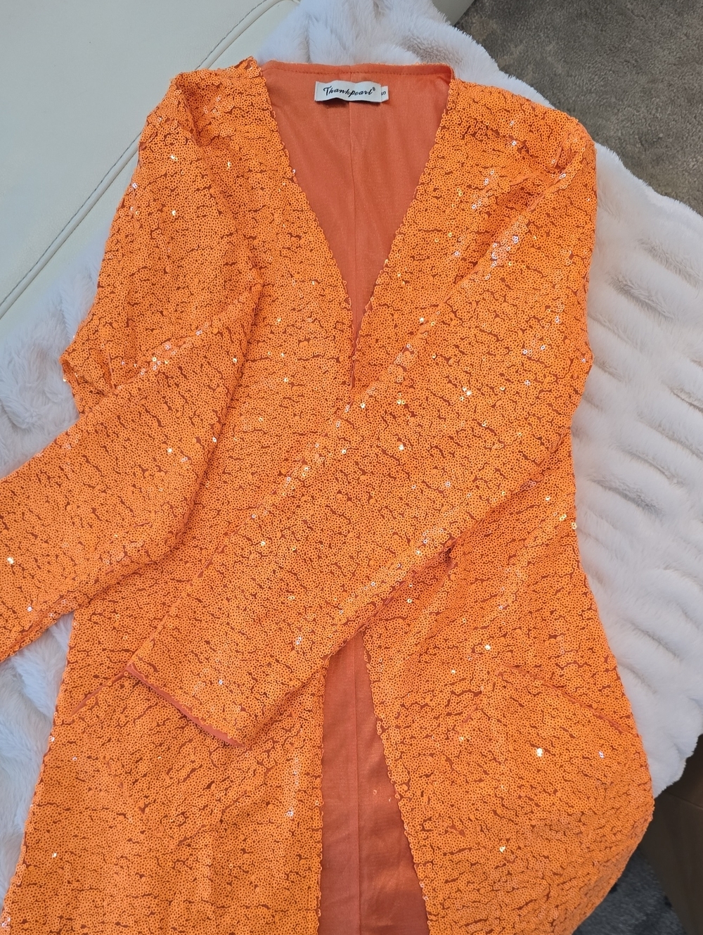 THANKPEARL. Bright Orange Sequin Knit Women’s Sweater